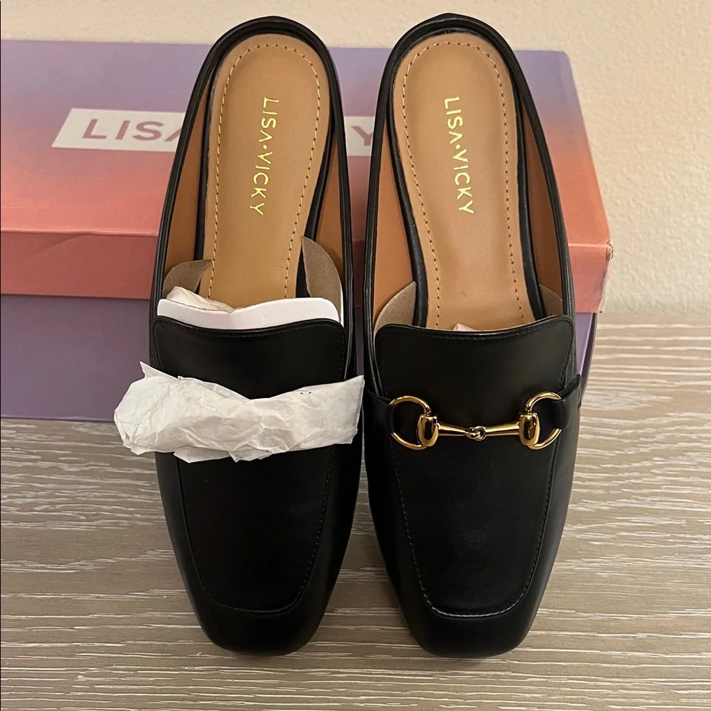 NIB, Lisa Vicky Zip-V Square Toe Mule in Black Leather. - Picture 2 of 11